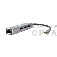 Кабель-концентратор USB 3.1 Type-Cm --> RJ-45+3port USB3.0(f)  Aluminum Shell VCOM <DH311A> (1/150)