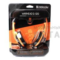 Наушники игровые Defender Warhead G-120 накладные, черный/оранжевый