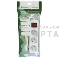 Удлинитель DEFENDER S318, 3 гнезда, с заземлением, 1,8 м., выключатель (1/30)